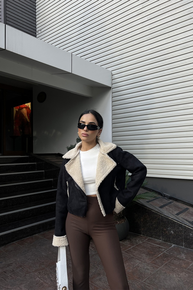 Siyah Kruvaze Yaka Mont ATE3094 - EYYO