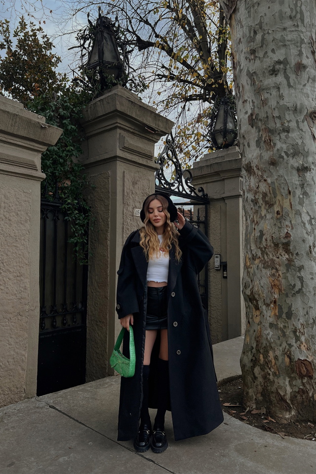 Siyah Oversize Kaşe Kaban ATE2913 -