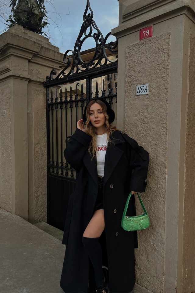 Siyah Oversize Kaşe Kaban ATE2913