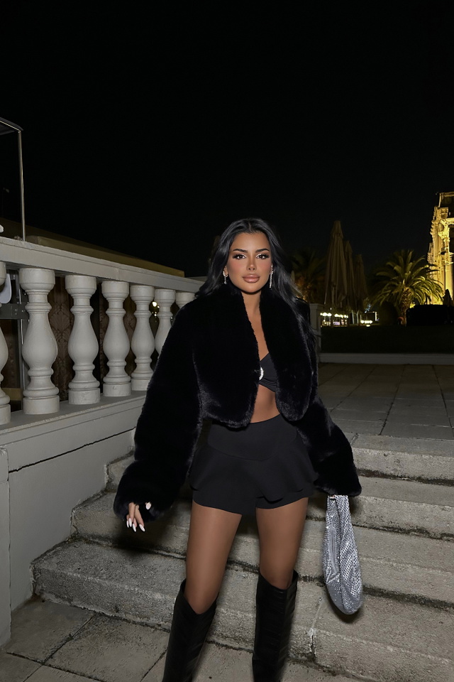 Siyah Kürk Detay Ceket ATE-0147 - 4