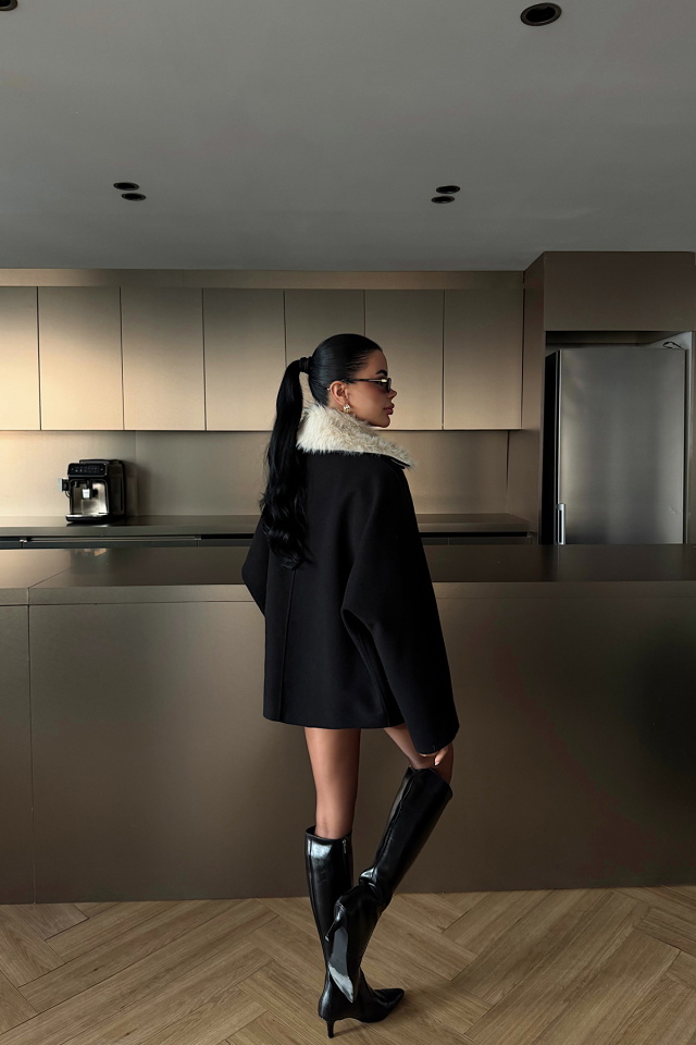 Siyah Kürk Detay Ceket ATE-4737 - 4