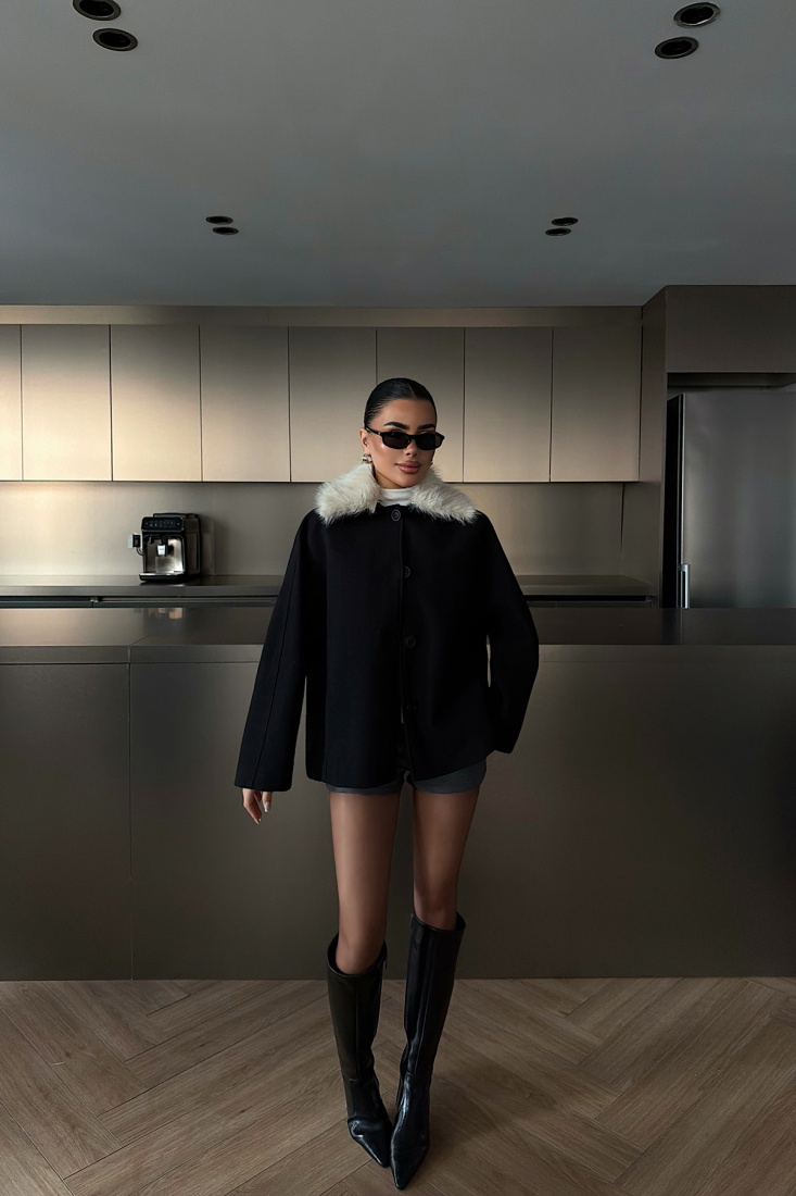 Siyah Kürk Detay Ceket ATE-4737 - EYYO