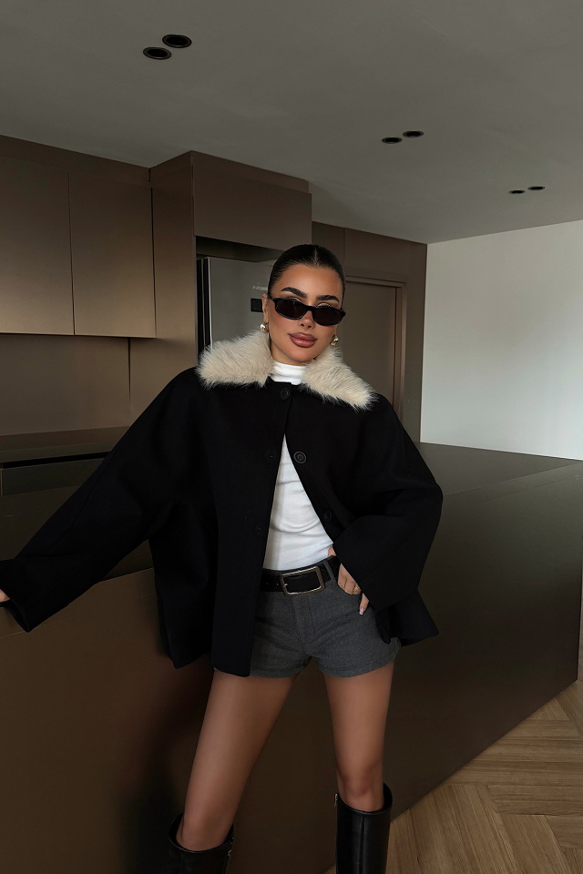 Siyah Kürk Detay Ceket ATE-4737 - 3