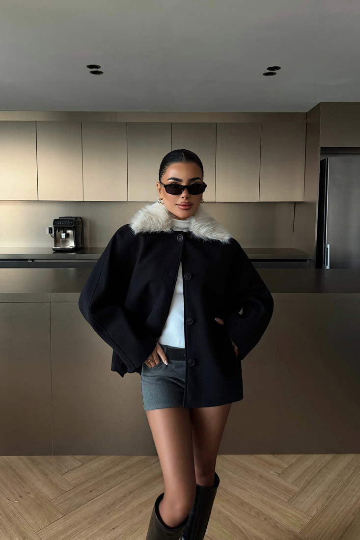 Siyah Kürk Detay Ceket ATE-4737 - EYYO