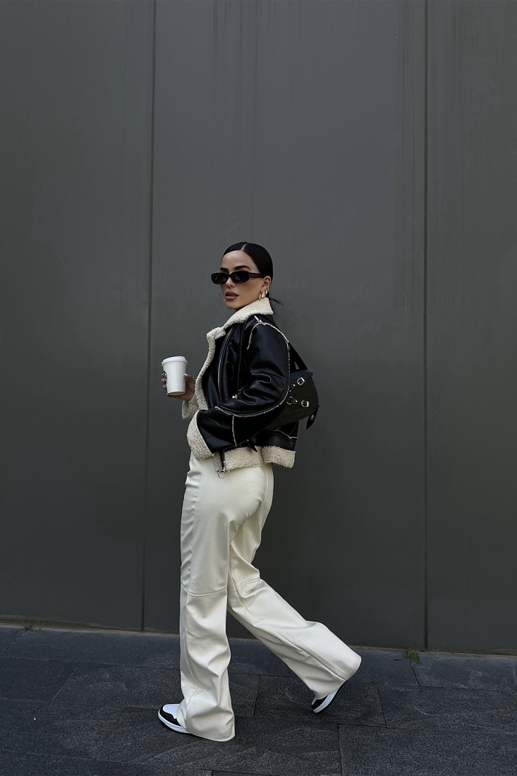 Siyah Kürk Detay Deri Ceket ATE2307 - EYYO