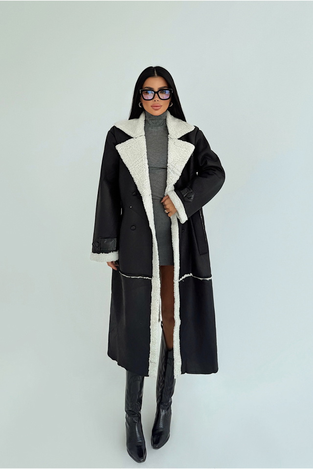 Siyah Taffeta Midi Boy İçi Kürklü Ceket ATE-3775 - 1