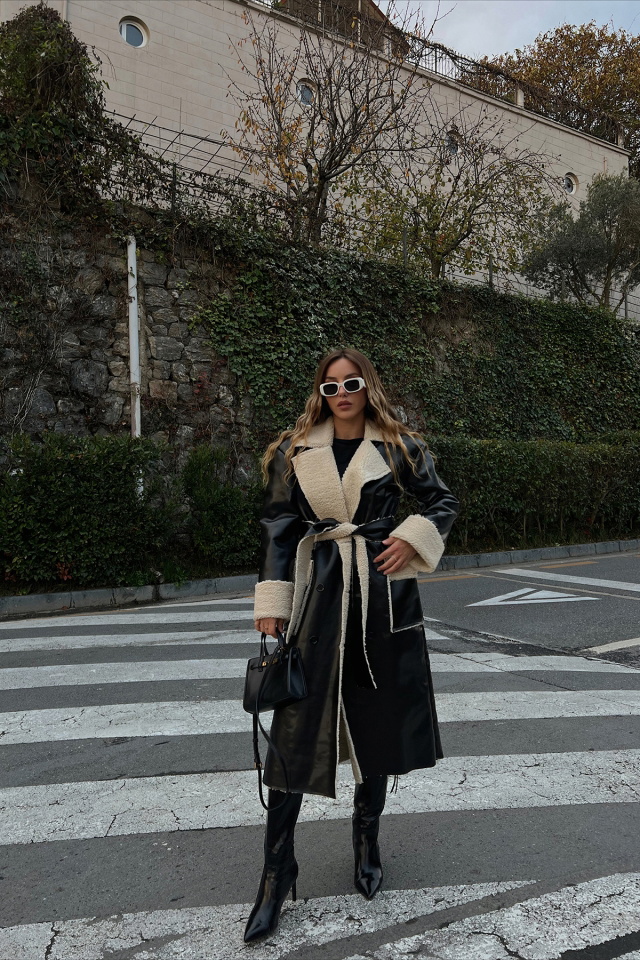 Siyah Kürk Detay Mont ATE2664 - 3