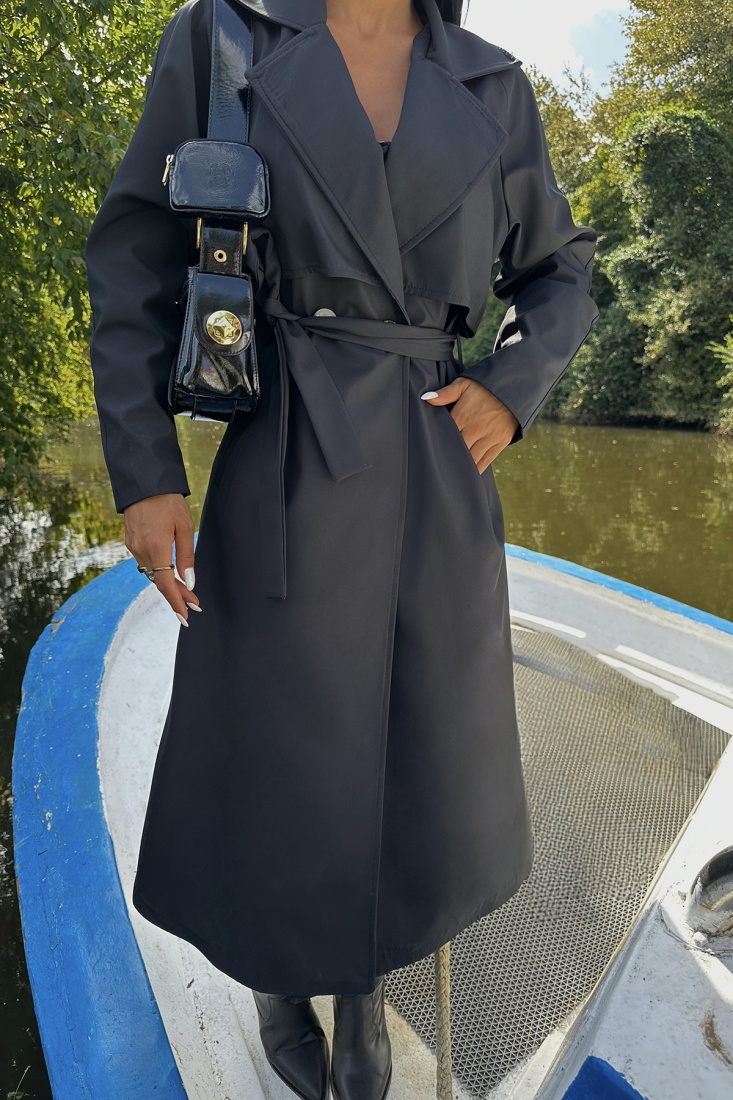 Siyah Kuşak Detay Trenckot ATE8766 - EYYO TOPTAN