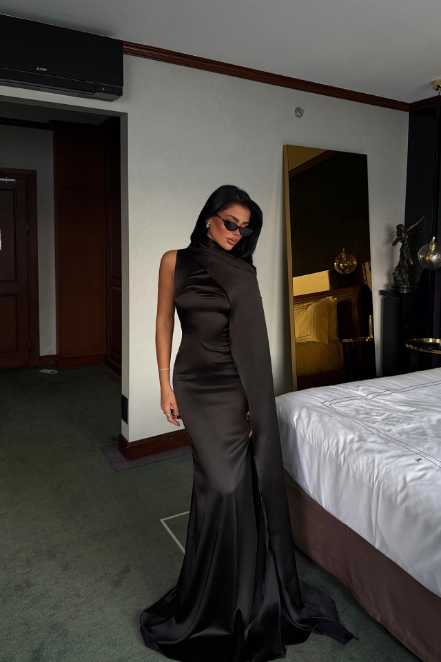 Siyah Messcy Uzun Fularlı Elbise ATE-3993 - 2