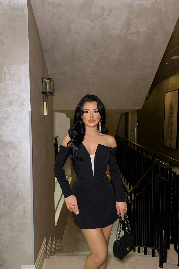 Siyah Lorel Mini Elbise ATE-0930 - EYYO