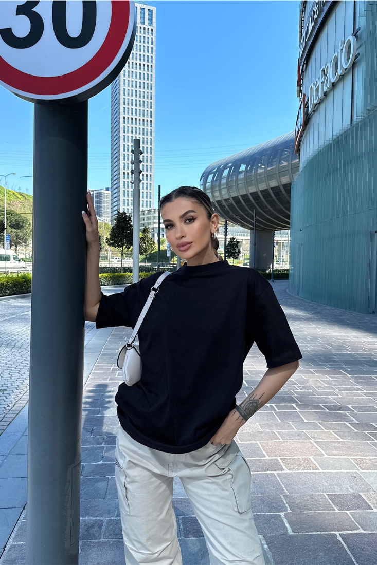 Siyah Loveless Yazılı Tişört ATE6099 - EYYO ATELIER