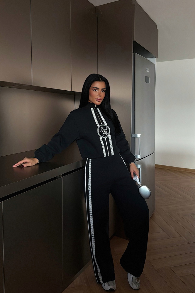 Siyah Margo Dantel Detaylı Eşofman Takım ATE-4145 - 1