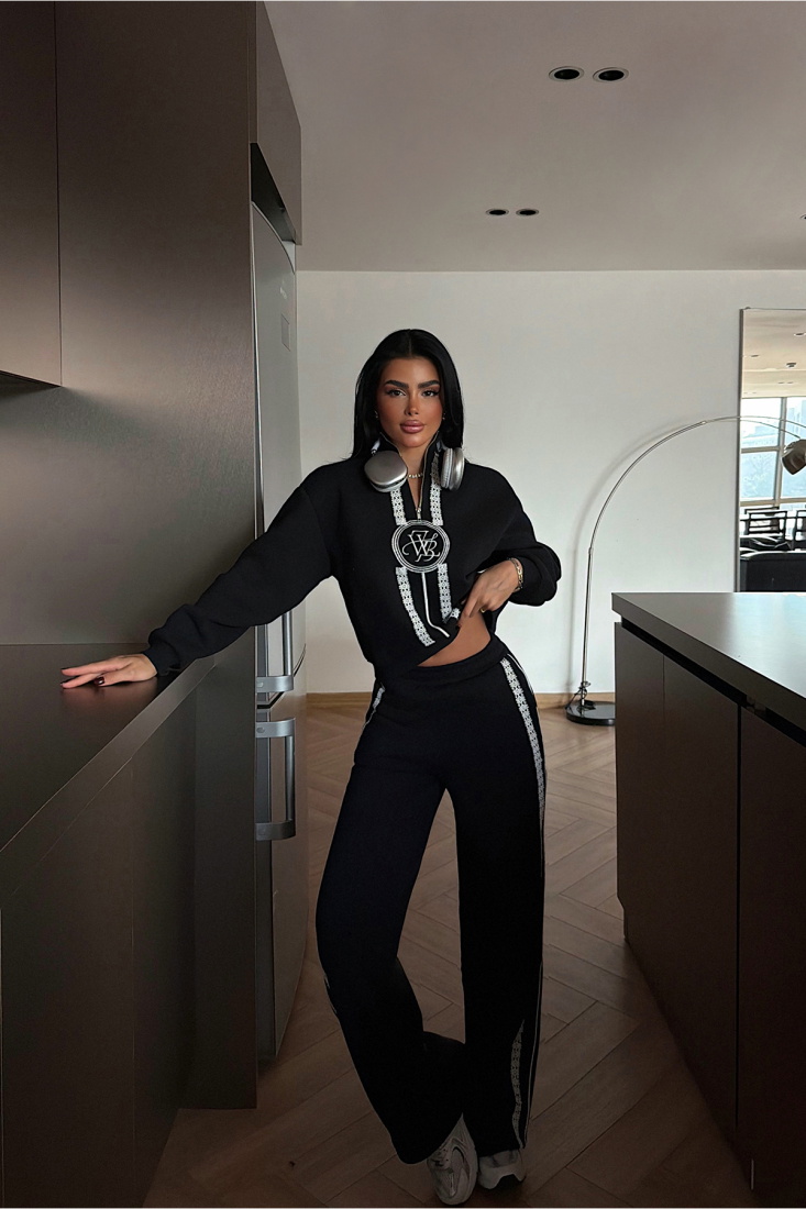 Siyah Margo Dantel Detaylı Eşofman Takım ATE-4145 - EYYO