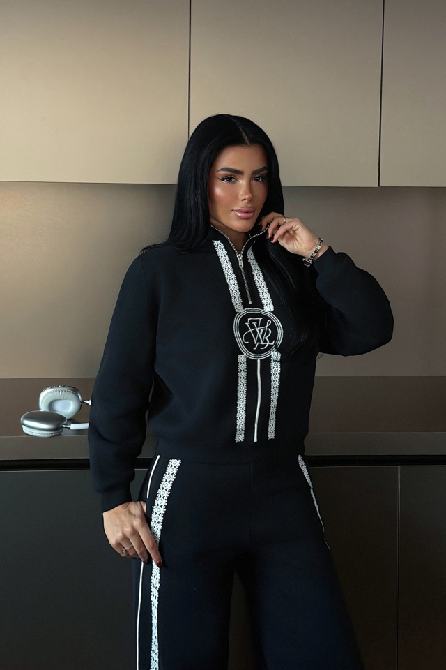 Siyah Margo Dantel Detaylı Eşofman Takım ATE-4145 - 3