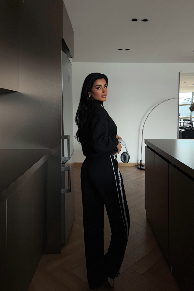 Siyah Margo Dantel Detaylı Eşofman Takım ATE-4145 - 4