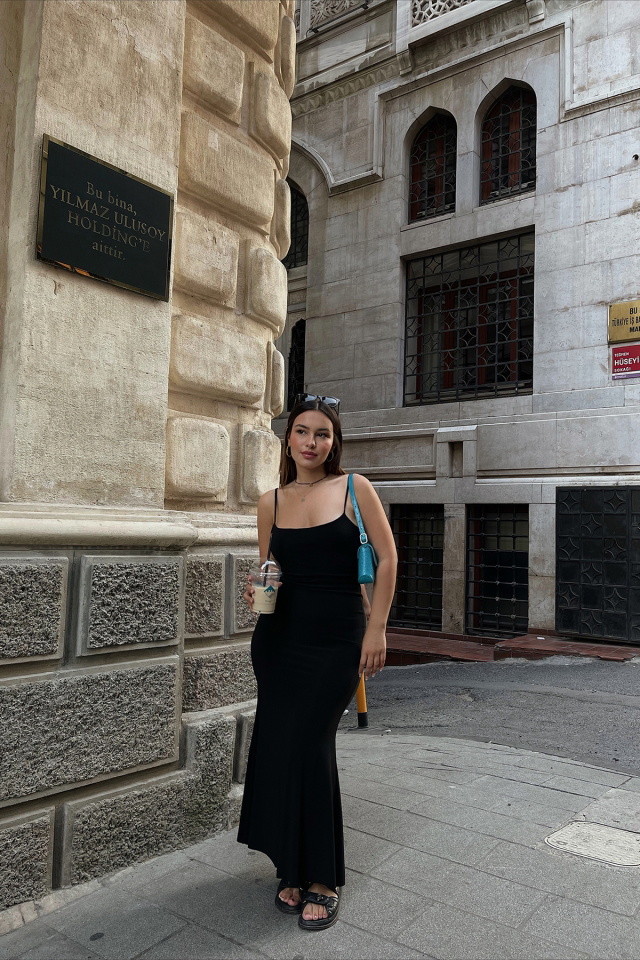 Melita Siyah Askılı Maxi Boy Elbise ATE1748 