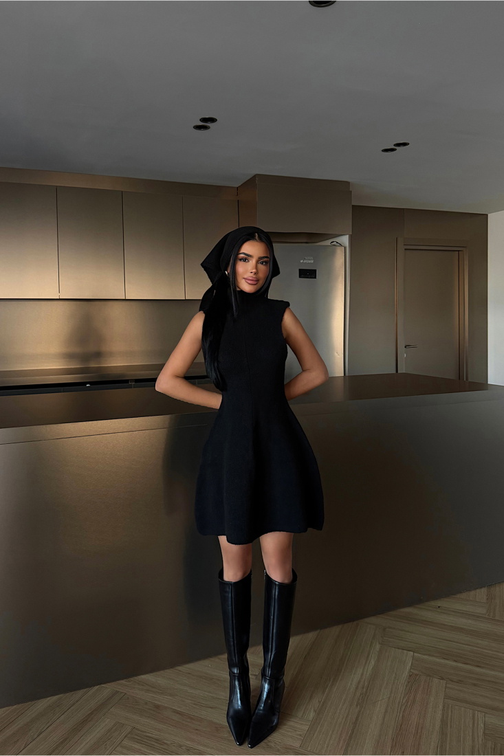 Siyah Marayla Triko Elbise ATE-4452 - EYYO