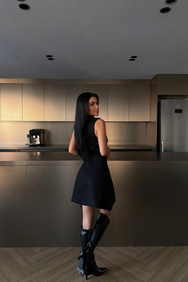 Siyah Marayla Triko Elbise ATE-4452 - 4