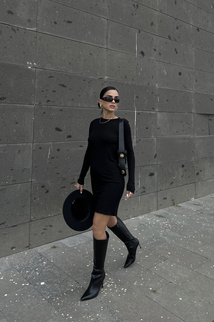 Siyah Basic Elbise ATE2474 - EYYO