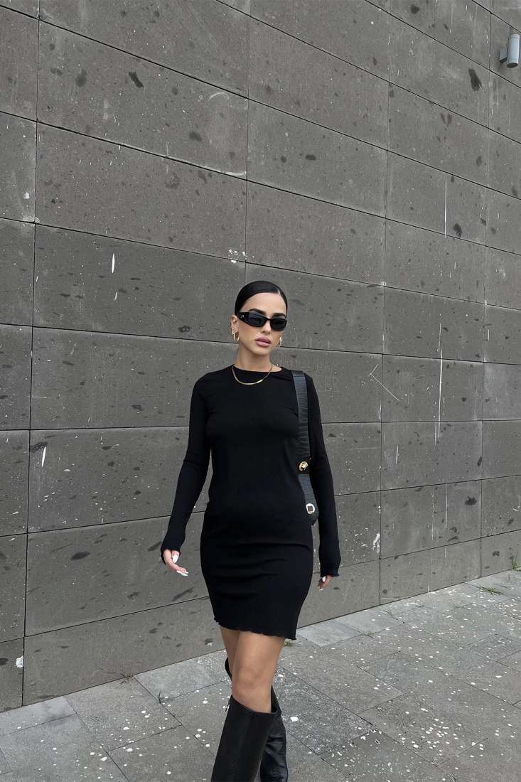 Siyah Basic Elbise ATE2474 - EYYO