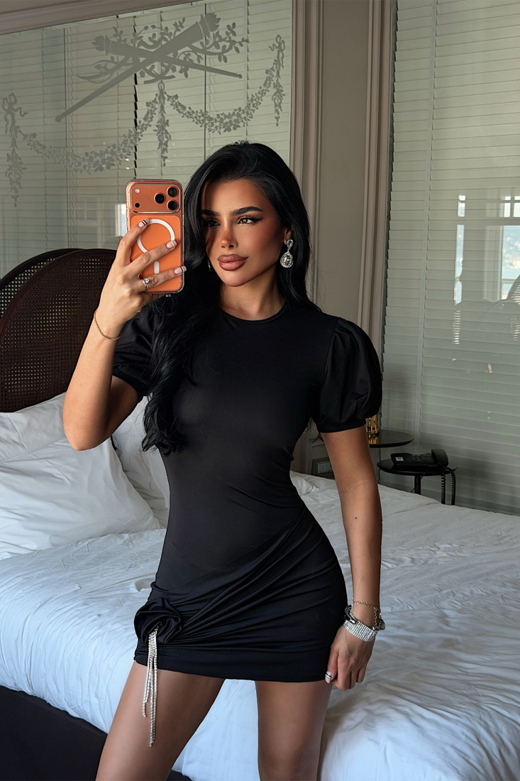 Siyah Mini Elbise ATE-4961 - EYYO