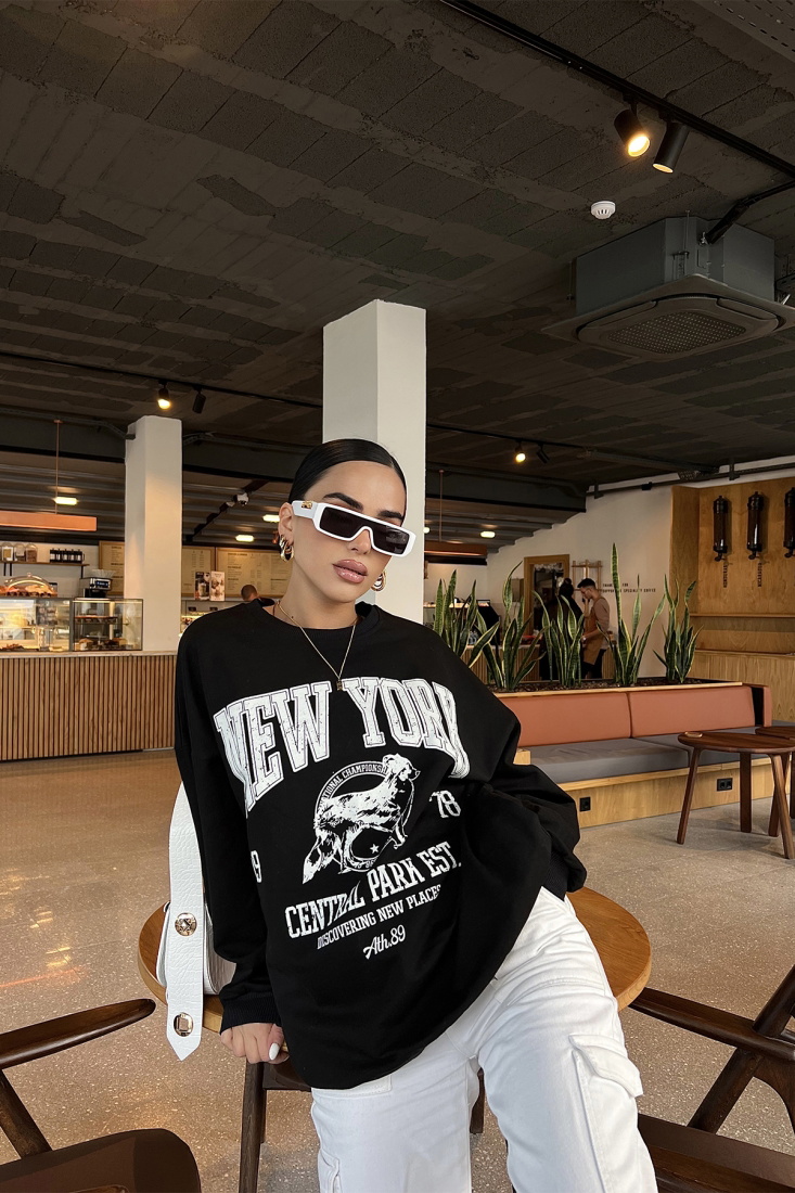Siyah New York Önü Baskılı Sweat ATE2333 - EYYO