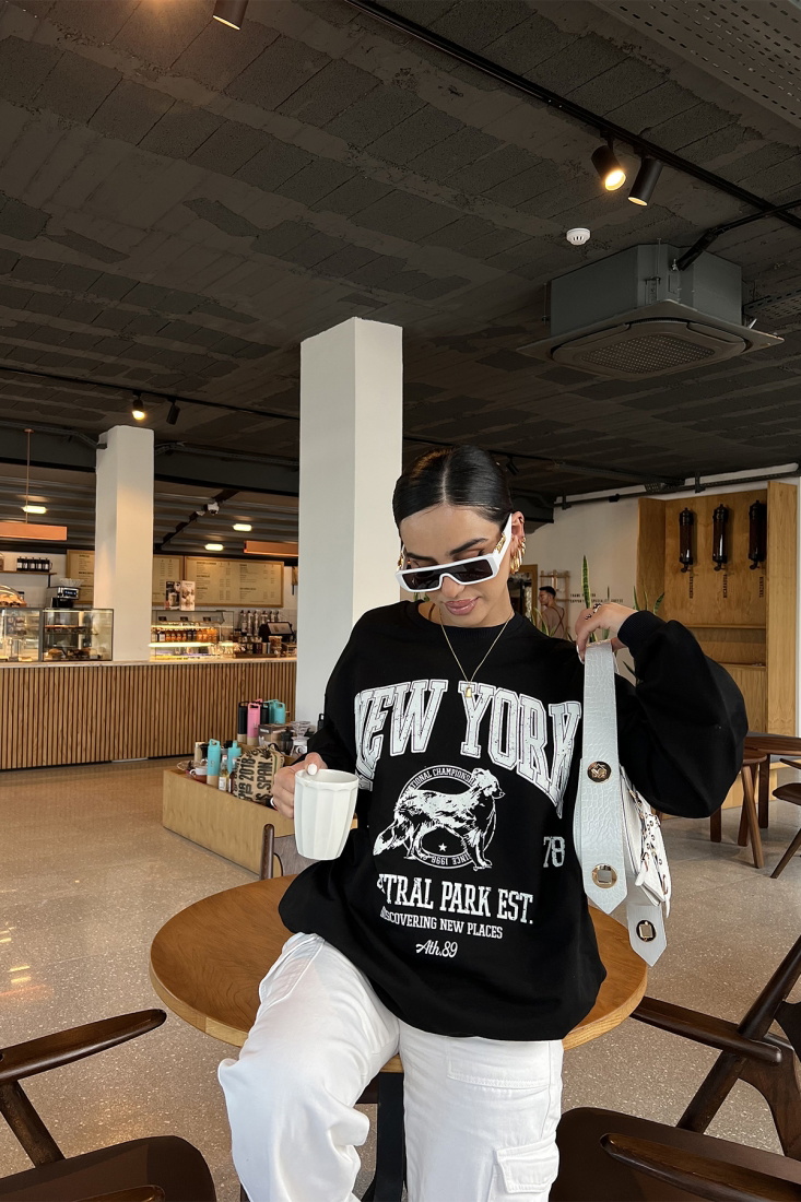 Siyah New York Önü Baskılı Sweat ATE2333 - EYYO