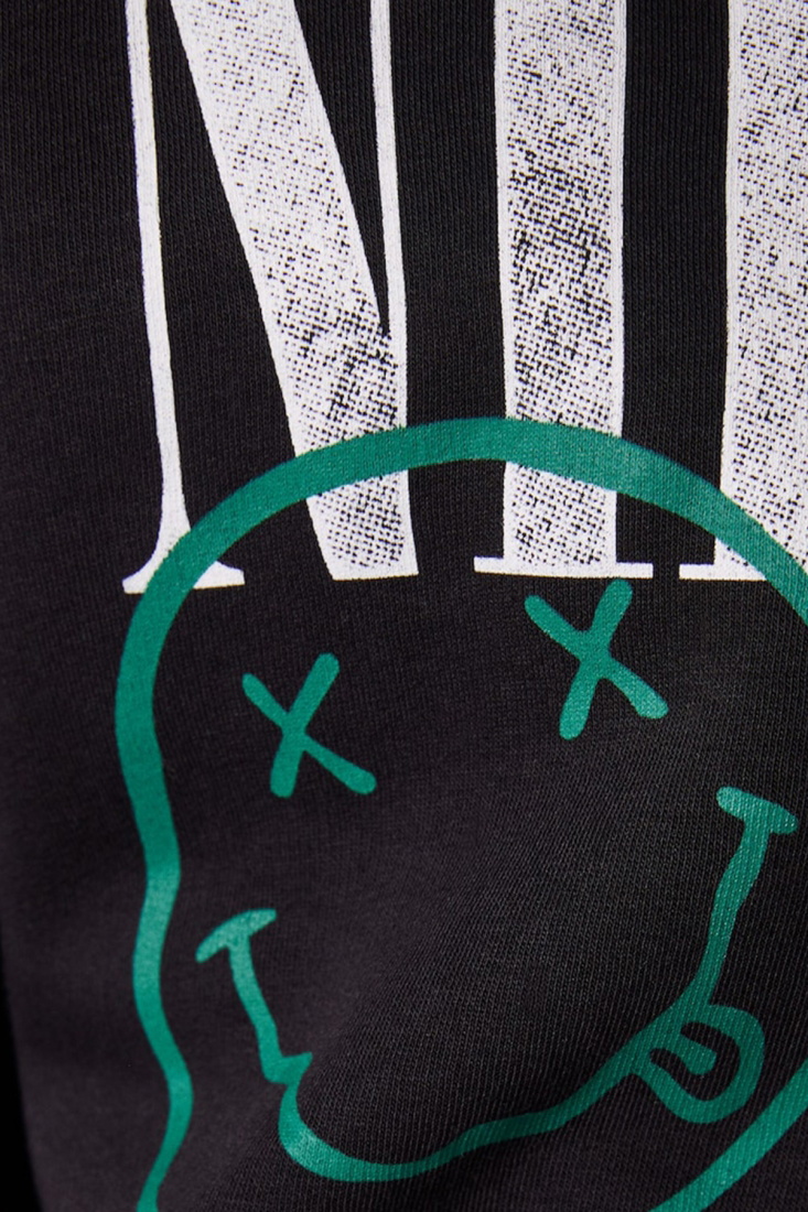 Siyah Nirvana Baskılı Hoodie Sweat ATE2266 - EYYO