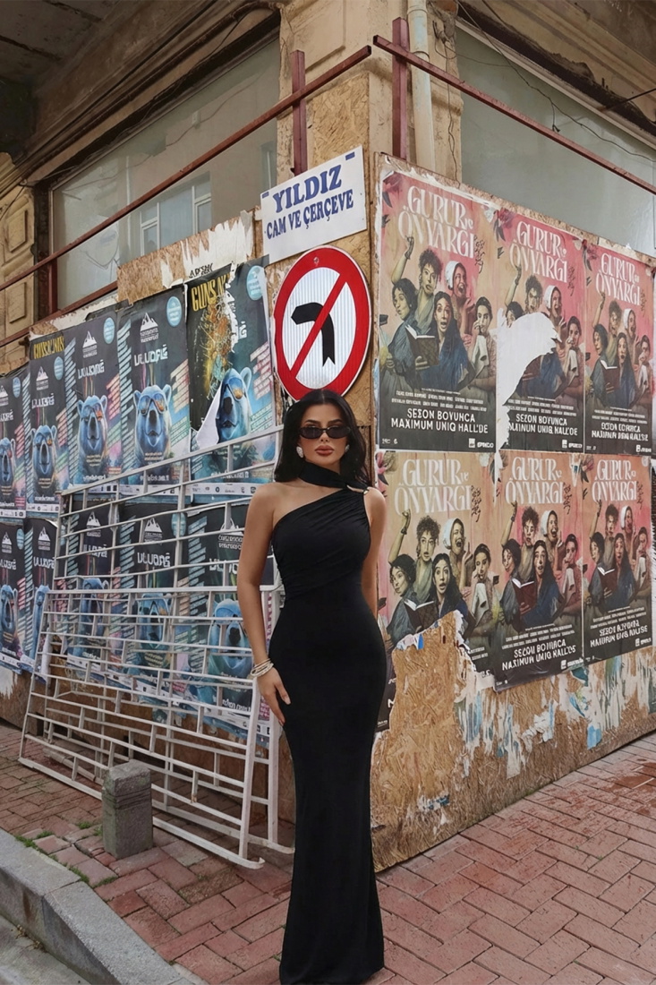 Siyah Marcia Uzun Elbise ATE-2413 - EYYO