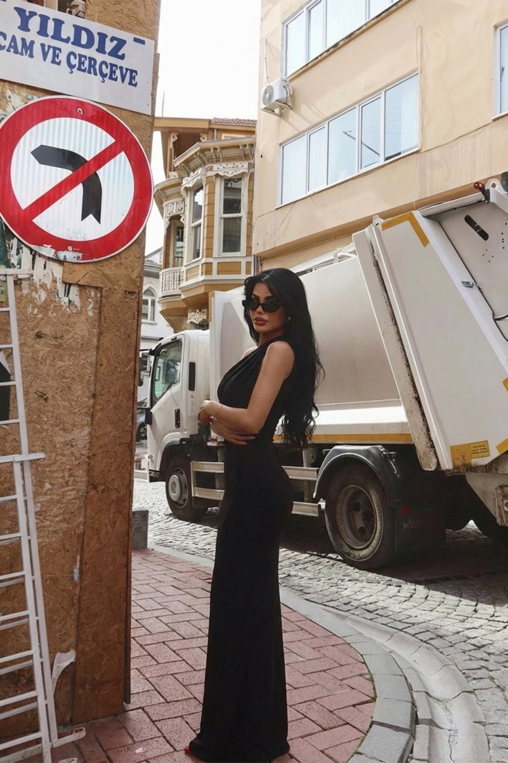 Siyah Marcia Uzun Elbise ATE-2413 - EYYO