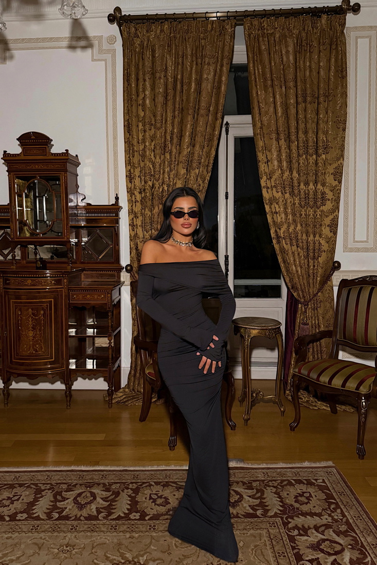 Siyah Eywa Uzun Elbise ATE-4003 - EYYO