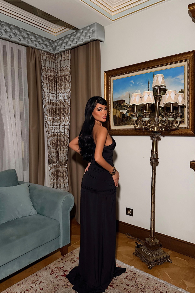 Siyah Nicolette Uzun Yırtmaçlı Elbise ATE-4596 - 4