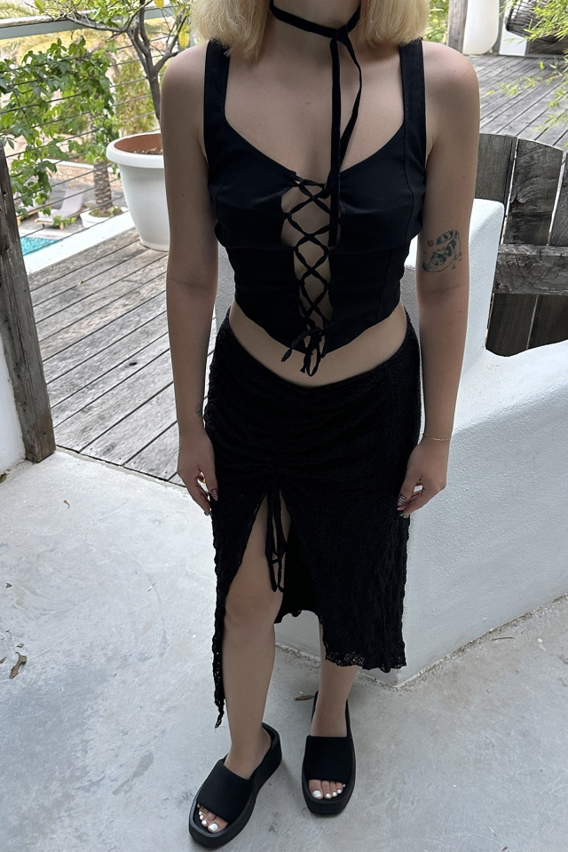 Siyah Önden Bağlamalı Crop Top ATE6147 - 2