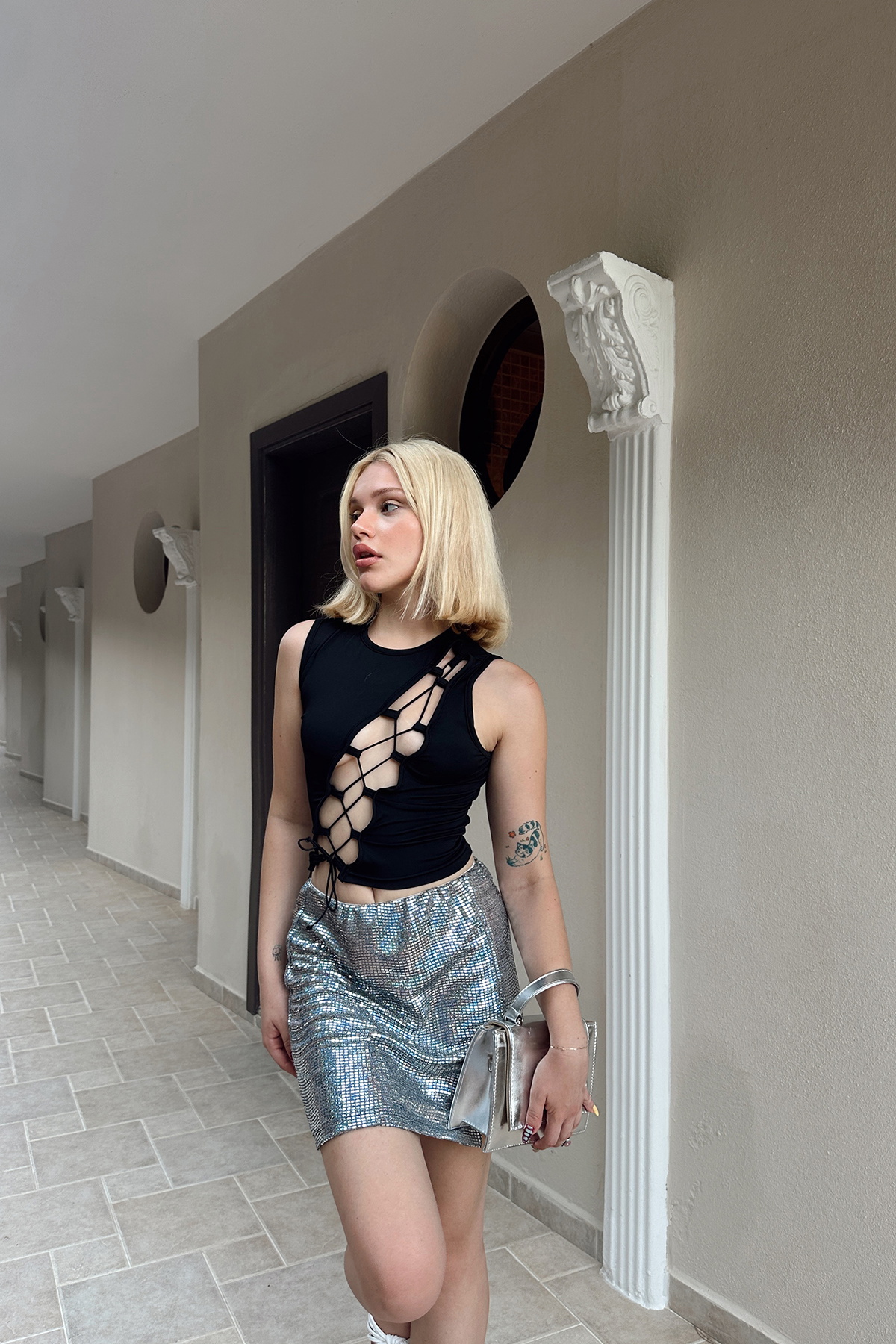 Siyah Önden Bağlamalı Crop Top ATE7867 - 10