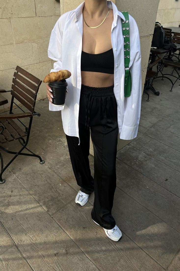 Siyah Önden Bağlamalı Eşofman Altı ATE3686 - TİLLE