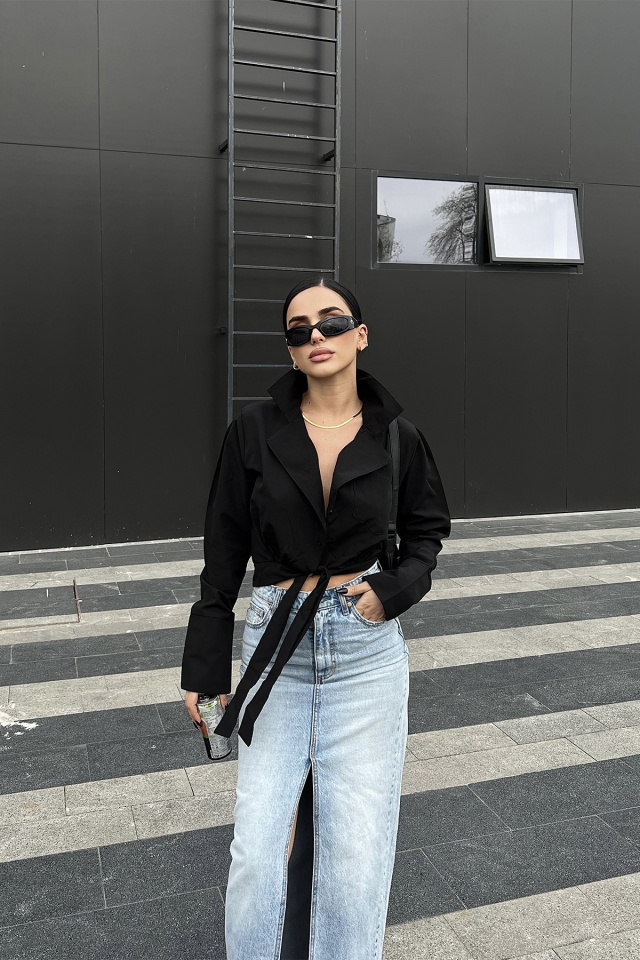 Siyah Önden Bağlamalı Gömlek ATE4742 