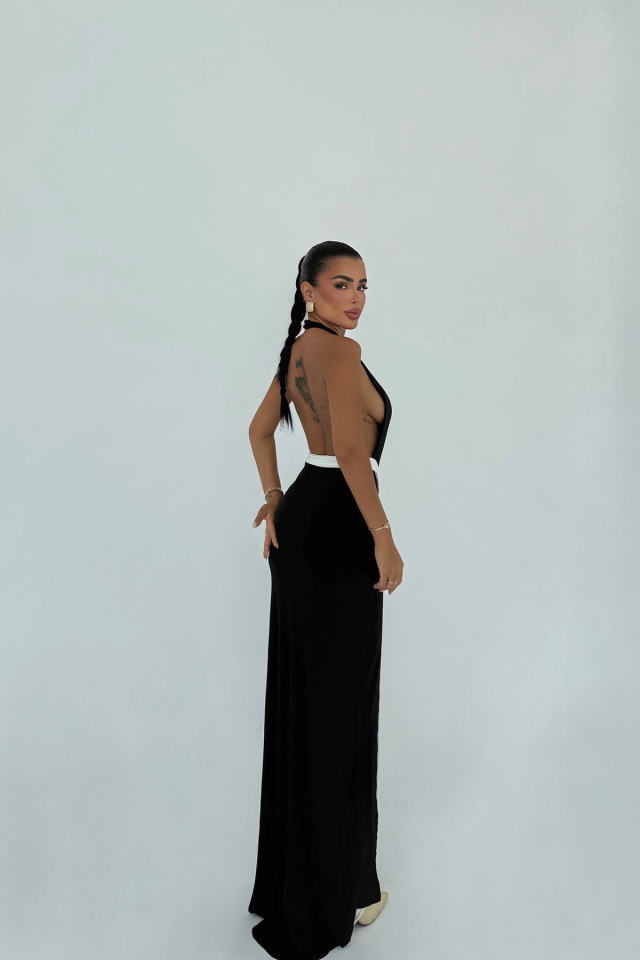 Siyah Giselle Fiyonk Detaylı Yırtmaçlı Elbise ATE-3026 - 3