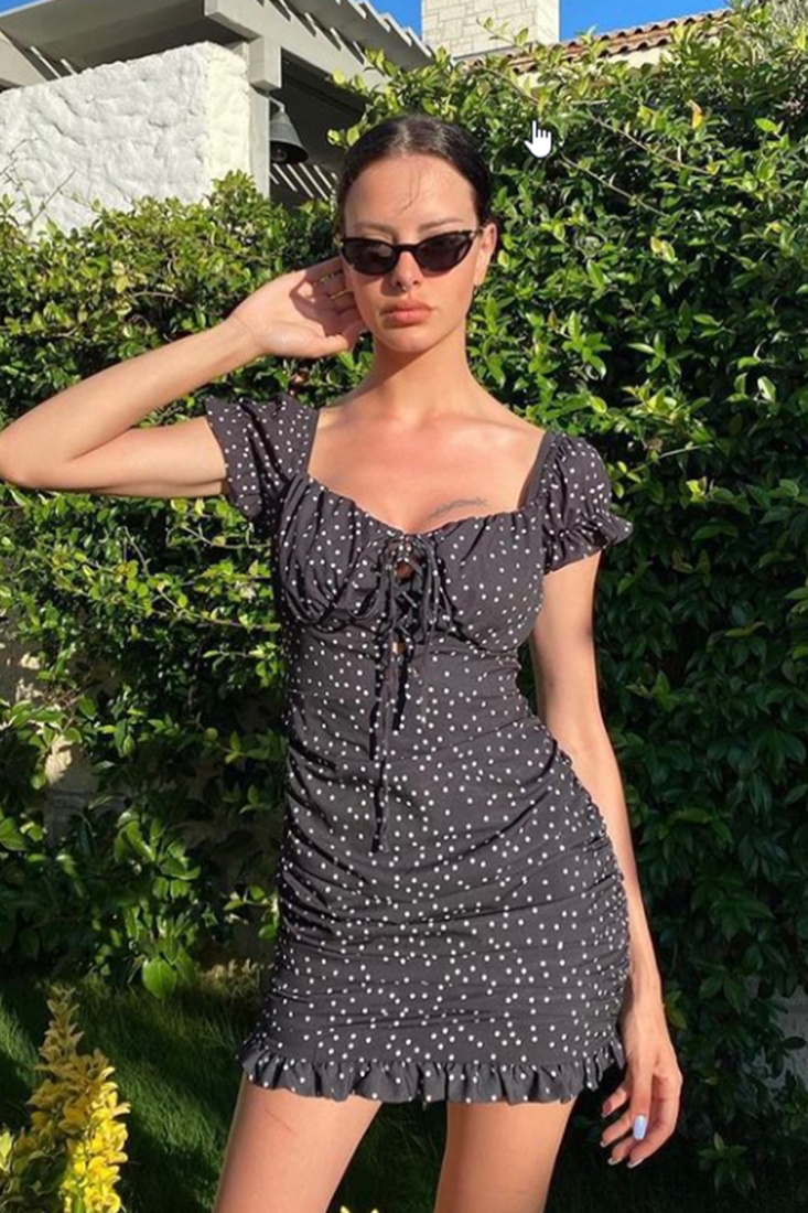 Siyah Önden Bağlamalı Mini Elbise ATE1016 - ETİKA