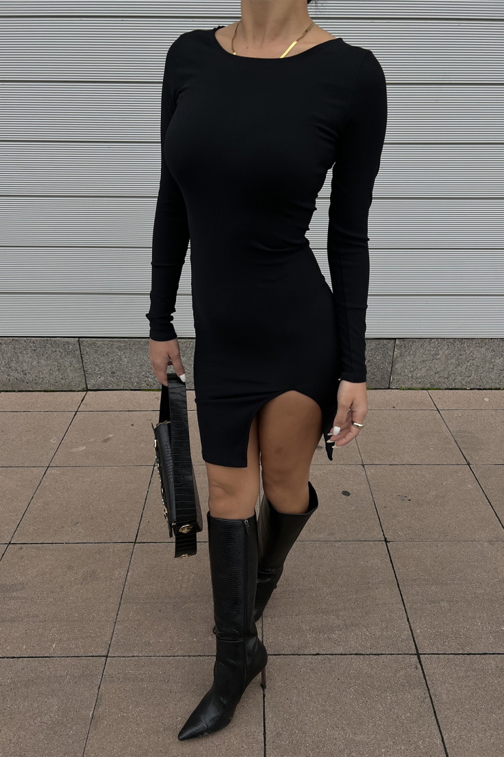 Siyah Önden Yırtmaçlı Elbise ATE2449 - EYYO