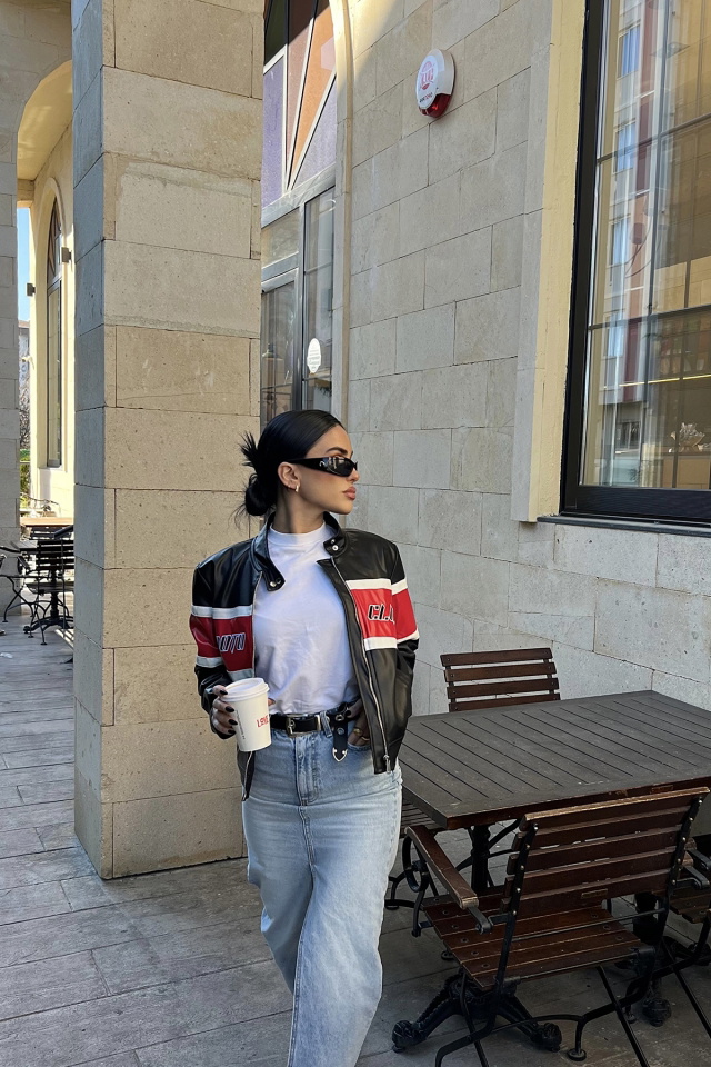 Siyah Önü Baskılı Deri Kolej Ceket ATE3905 - 3
