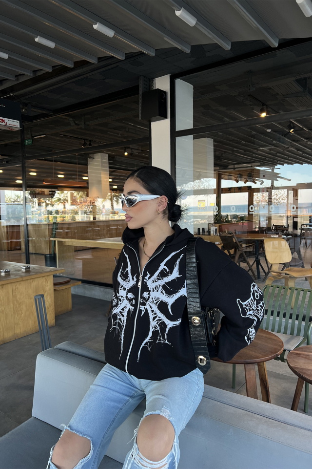 Siyah Önü Baskılı Hırka ATE3287 - 4