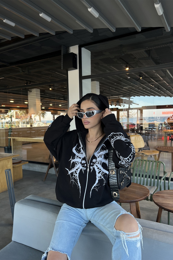 Siyah Önü Baskılı Hırka ATE3287 - Fortyfour