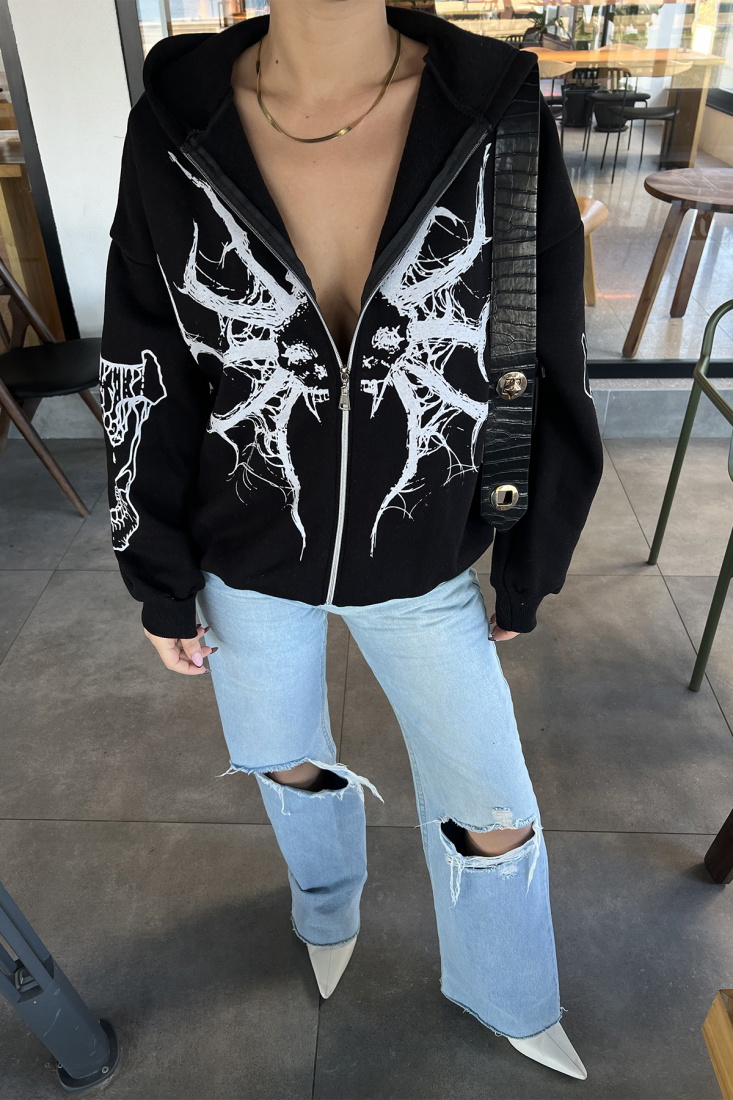 Siyah Önü Baskılı Hırka ATE3287 - Fortyfour