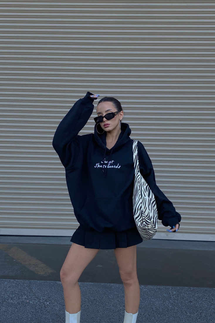 Siyah Önü Baskılı Kapşonlu Sweat ATE2215 - EYYO