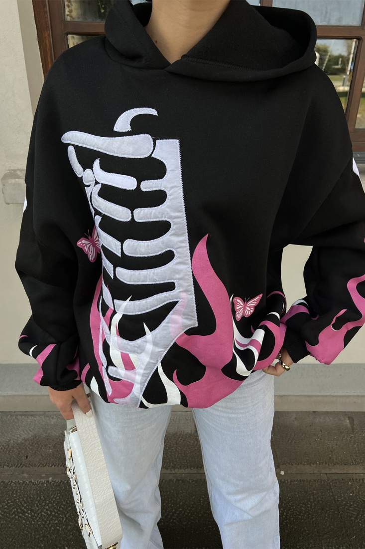 Siyah Önü Baskılı Kapşonlu Sweat ATE2507 - EYYO