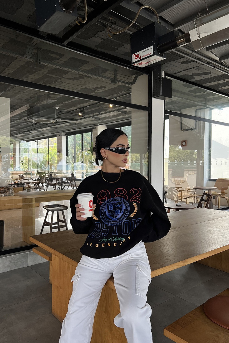 Siyah Önü Baskılı Oversize Sweat ATE2559 - EYYO