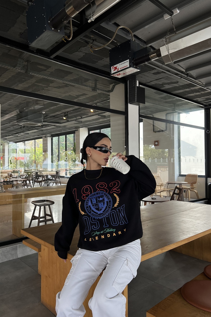 Siyah Önü Baskılı Oversize Sweat ATE2559 - EYYO