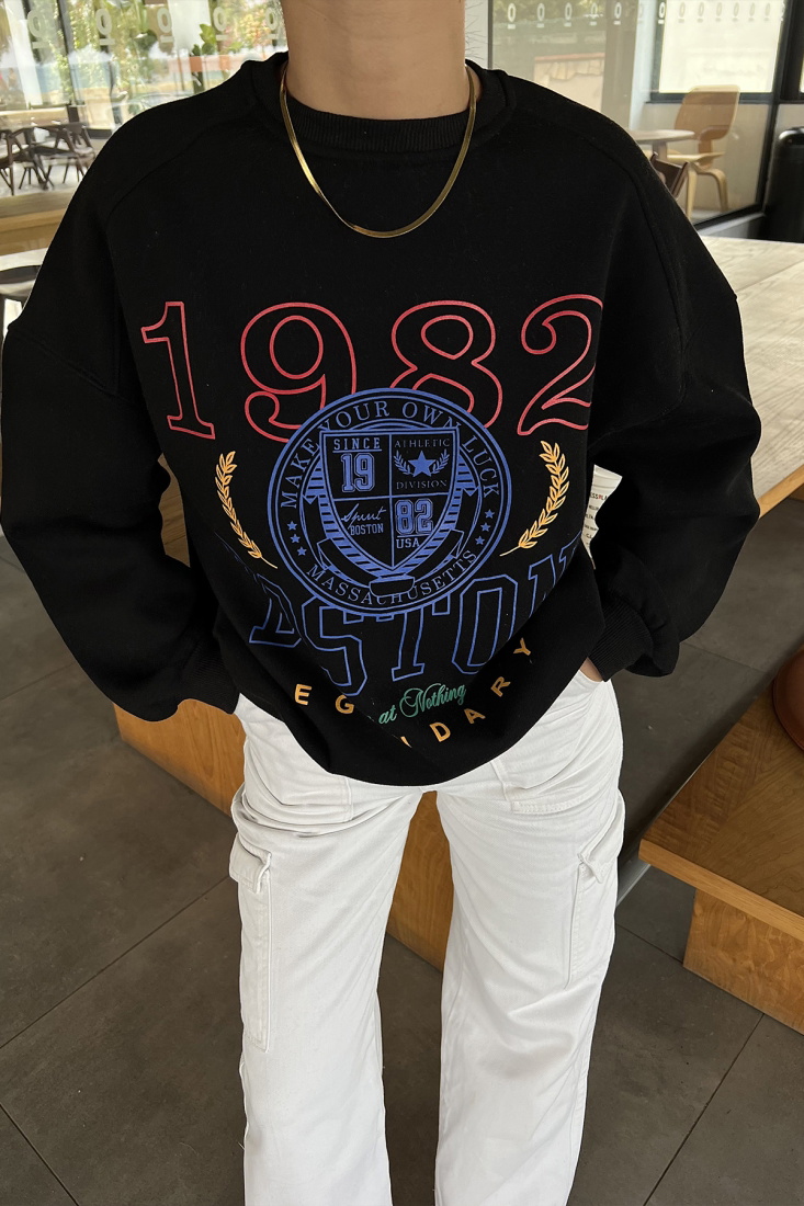 Siyah Önü Baskılı Oversize Sweat ATE2559 - EYYO