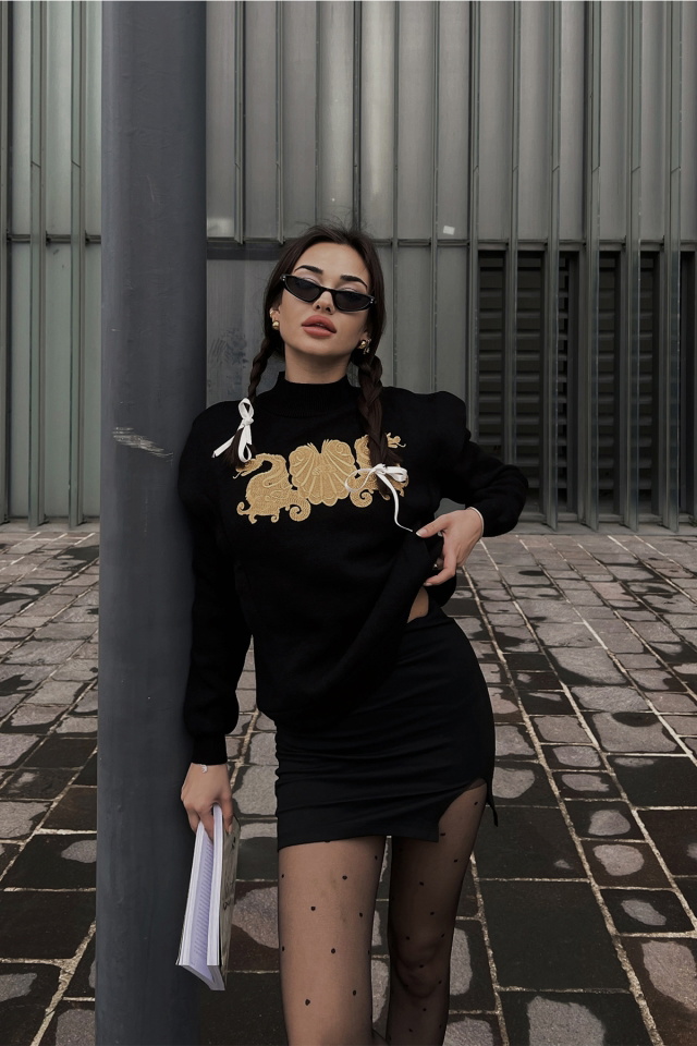 Siyah Önü Baskılı Sweat ATE3667 - 2