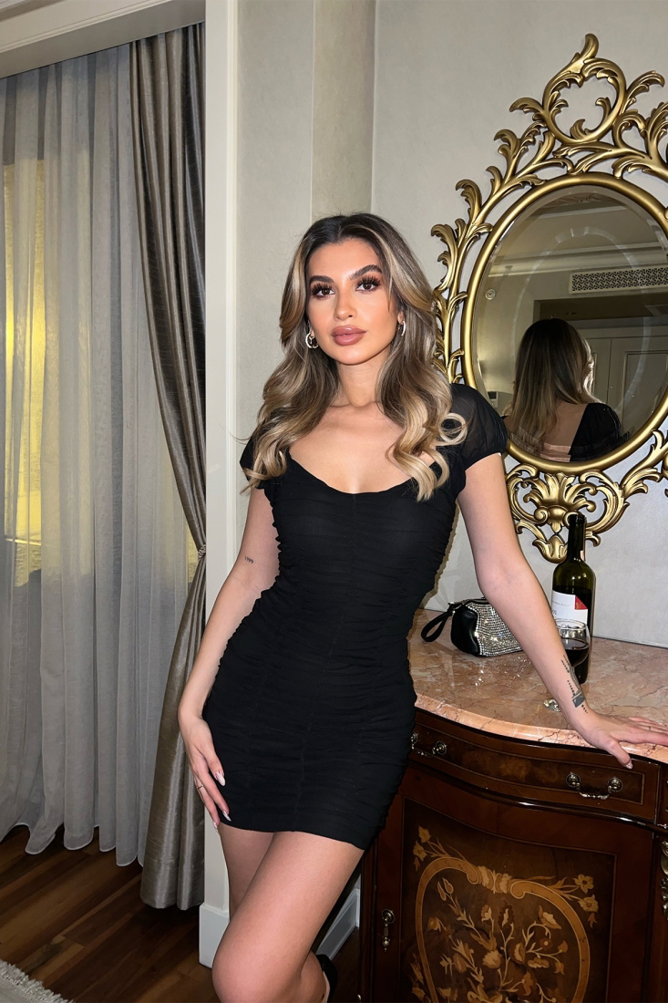 Siyah Önü Büzgülü Mini Elbise ATE4023 - EYYO